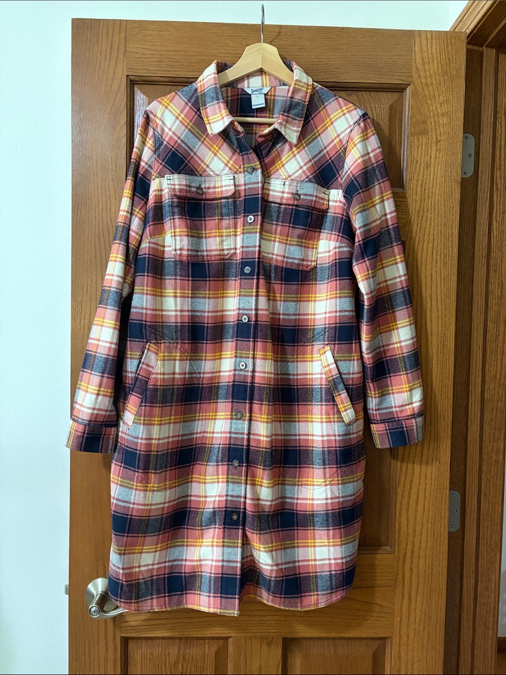 Duluth Trading Co Folklore Flannel Multi Plaid Button-Front Duster